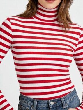 Women's Turtleneck Long Sleeve Top, Striped Turtleneck Shirt Baselayer Ribbed St